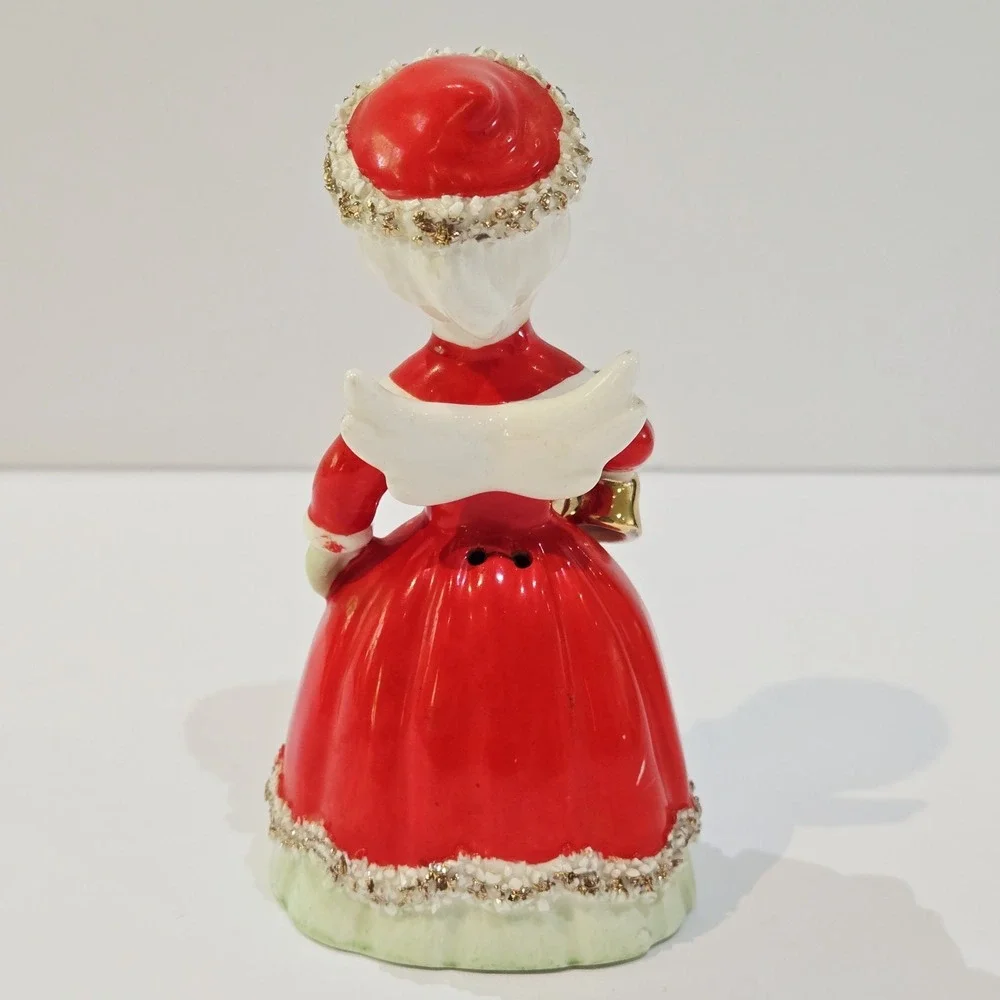 Vintage 1956 NAPCO Spaghetti Trim Christmas Gold Bells Bell Angel Red Dress